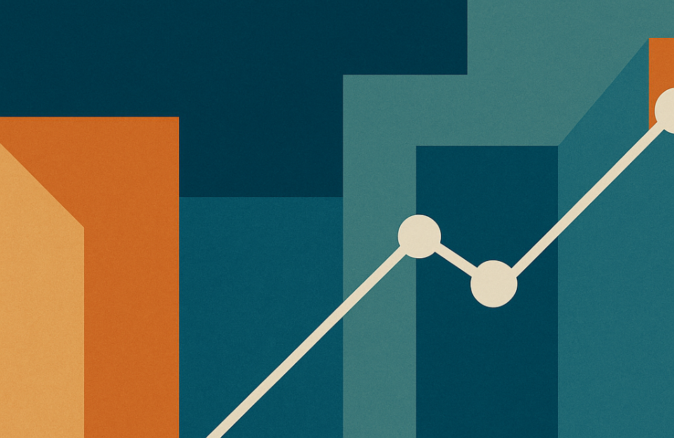 Abstract data graphic illustrating analytics flow in Google Analytics 4
