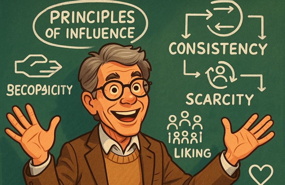Illustration of Cialdini’s 7 principles of influence in marketing