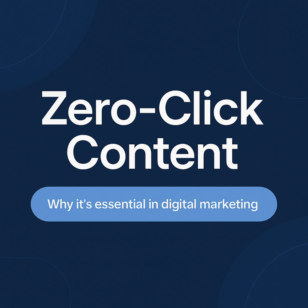 Zero-Click Content - Why it’s essential in digital marketing, bold white text on a dark blue modern background