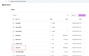 File Manager view showing robots.txt file selected