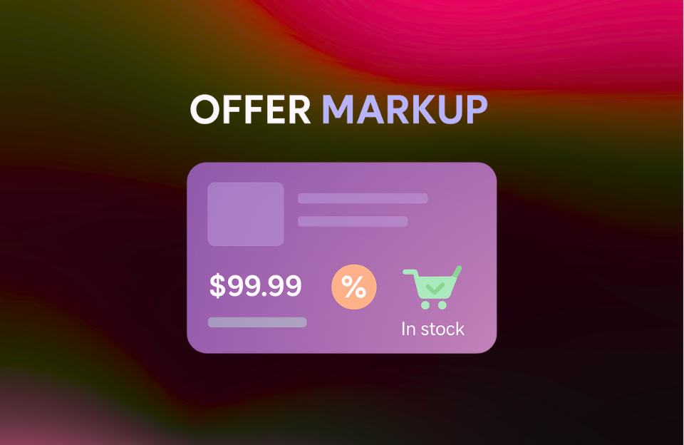 Modern flat design banner with the text "Offer Schema" and minimalist pricing icons