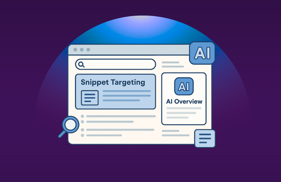 Illustration of a featured snippet and AI overview layout on a modern browser interface