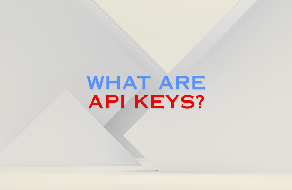 Banner with the text "What Are API Keys?" in bold blue and red letters on a light abstract background with geometric shapes
