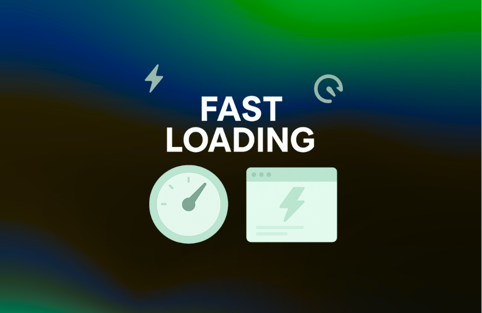 Modern flat-style banner with the words "Fast Loading" and digital speed icons