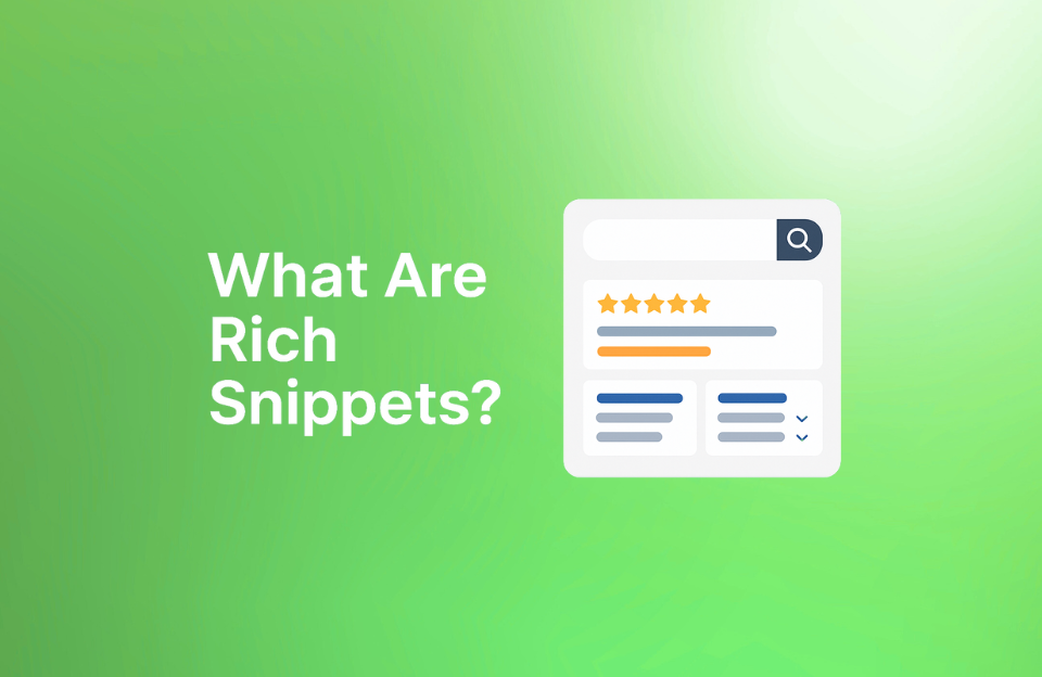 Illustration of rich snippets in Google search with star ratings and FAQs" Title tag: "What Are Rich Snippets? – SEO Explained Visually