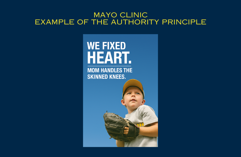Healthcare ad showing a young boy with baseball glove under blue sky and the text “We fixed his heart. Mom handles the skinned knees.”
