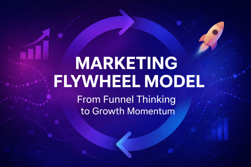 Marketing Flywheel Model banner about funnel vs flywheel growth strategy